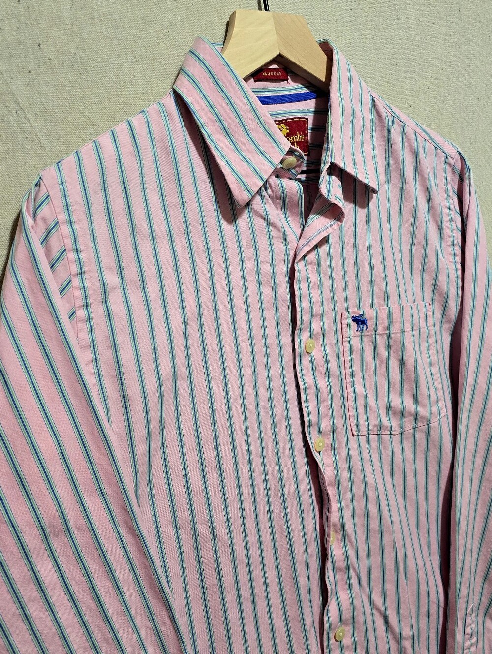 Abercrombie & Fitch Y2K Pink Blue Striped Button Down Shirt Mens Medium